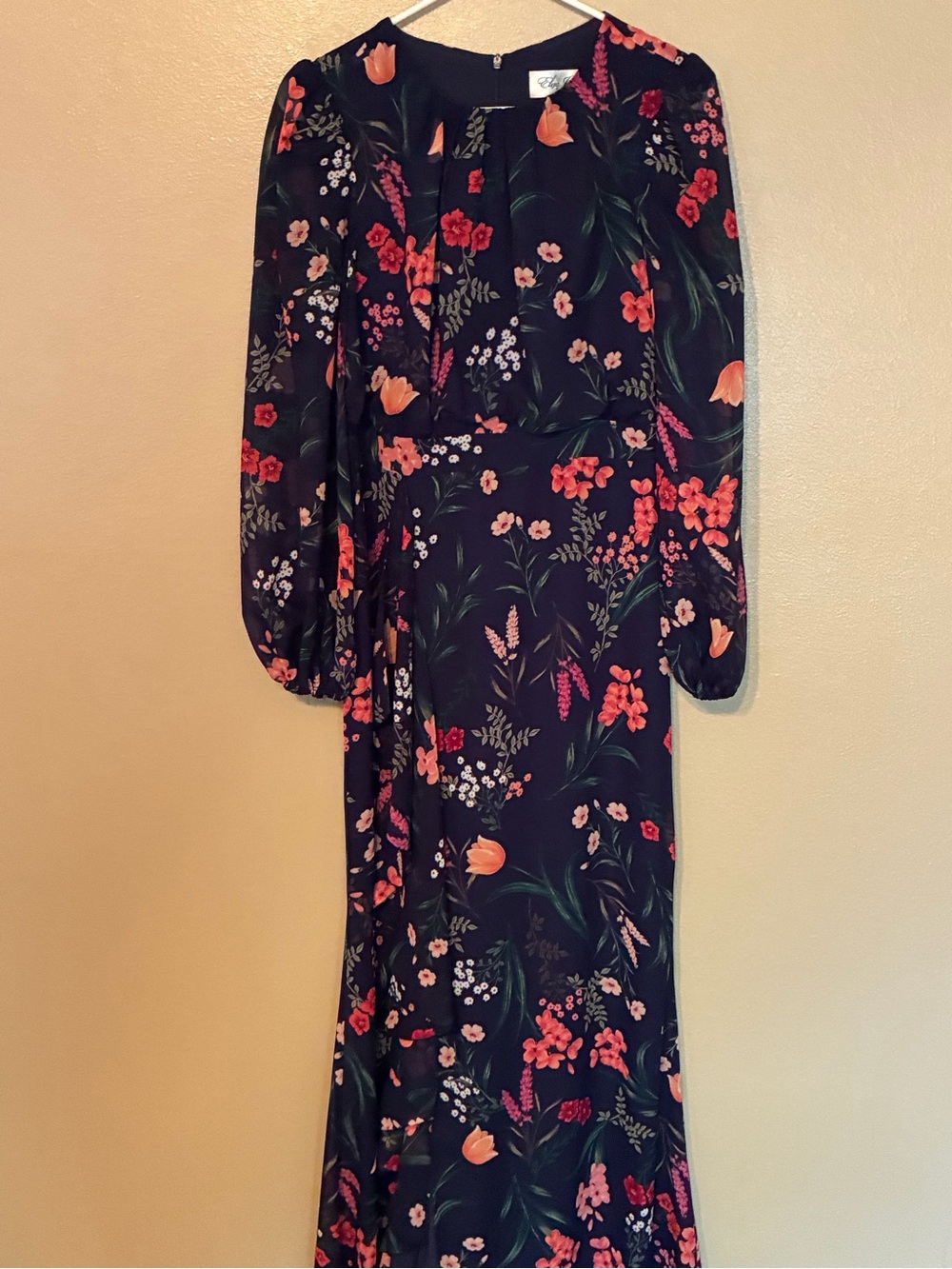 Eliza J Womens Balloon Long Sleeve Floral Cascade Maxi Dress Size 8 Navy Blue - Picture 2 of 6